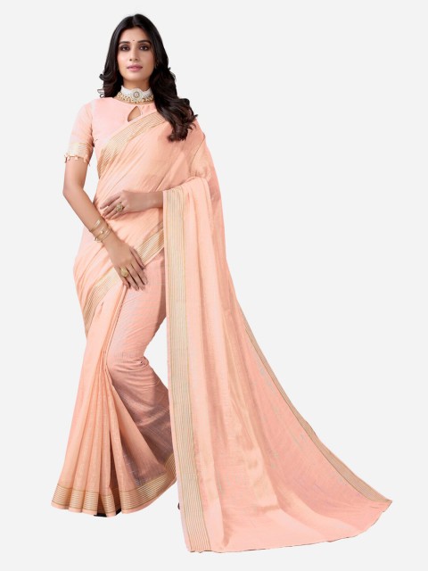 

KALINI Peach-Coloured & Gold-Toned Zari Saree