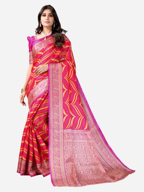 

KALINI Red & Pink Silk Cotton Printed Saree