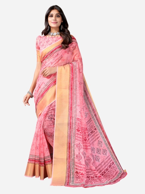 

KALINI Pink & Gold-Toned Ethnic Motifs Saree