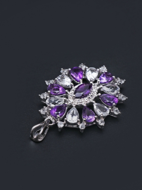 

HIFLYER JEWELS Rhodium-Plated & Purple Amethyst-Studded Pendant
