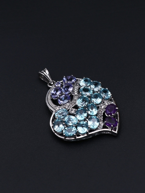 

HIFLYER JEWELS Rhodium-Plated Blue Amethyst Stone-Studded Pendant