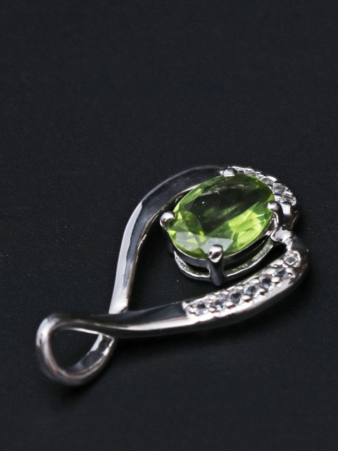 

HIFLYER JEWELS Rhodium-Plated & Green Topaz-Studded Pendant
