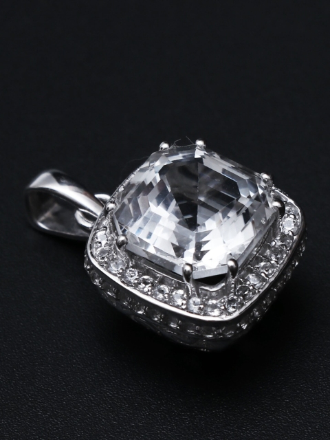 

HIFLYER JEWELS 925 Sterling Silver Rhodium-Plated & White Topaz-Studded Pendant