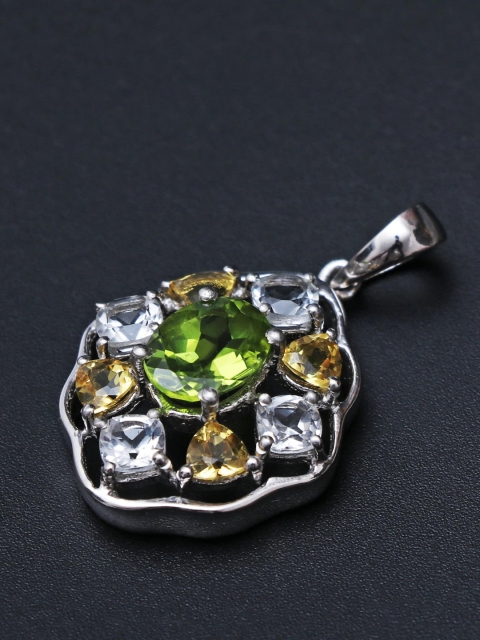 

HIFLYER JEWELS Sterling Silver & Rhodium-Plated Green Topaz Studded Pendant