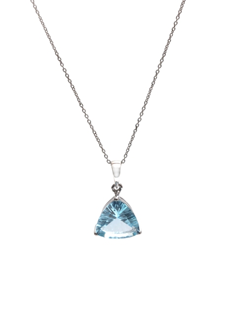 

HIFLYER JEWELS Women Rhodium-Plated Blue Topaz-Studded Pendant With Chain, Silver