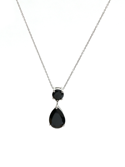 

HIFLYER JEWELS Rhodium-Plated Black Spinel Gemstone-Studded Pendant