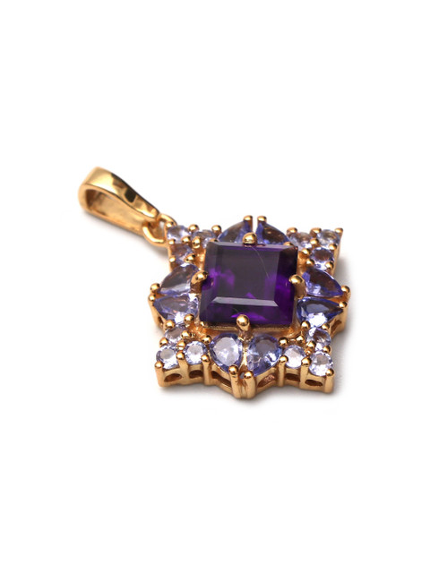 

HIFLYER JEWELS Rhodium-Plated Gold-Toned & Purple Amethyst-Studded Pendant
