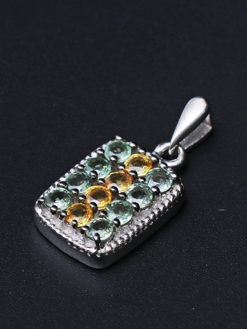 

HIFLYER JEWELS Rhodium-Plated Green Sapphire Gemstone-Studded Pendant with 925 Hallmarking