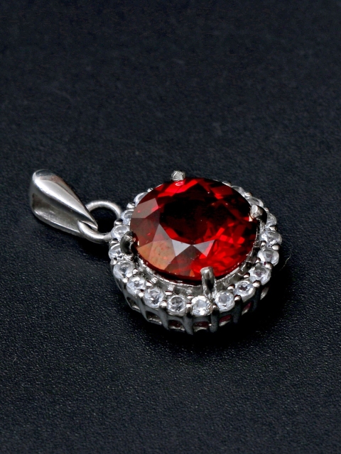 

HIFLYER JEWELS Rhodium-Plated & Red Topaz-Studded Pendant