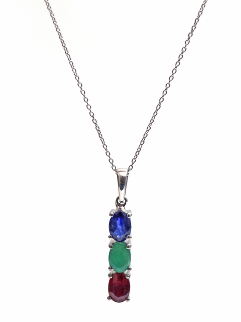 

HIFLYER JEWELS Rhodium-Plated Silver-Toned Multi-Coloured Studded Pendant
