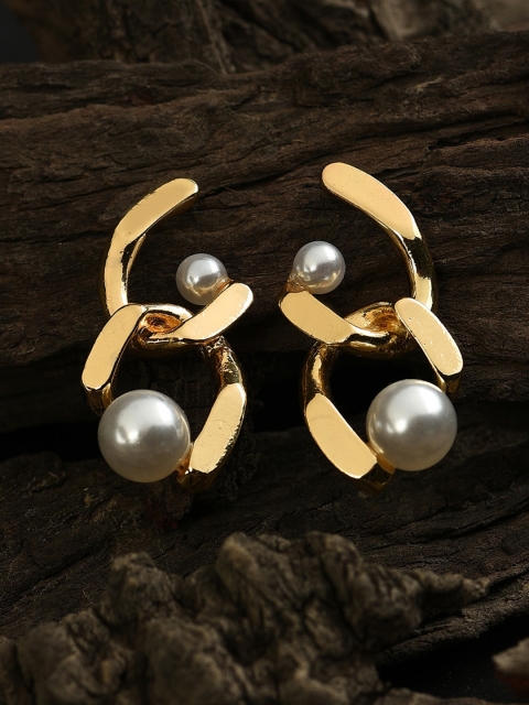 

SOHI Gold-Toned Contemporary Studs Earrings