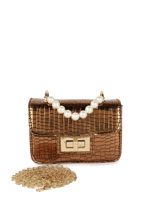 

ZEVORA Copper-Toned & White Textured Box Clutch