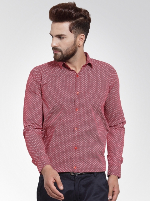 

JAINISH Men Maroon Printed Classic Regular Fit Pure Cotton Formal Shirt