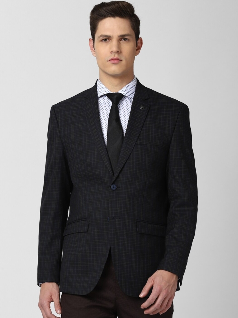 

Van Heusen Men Black & Blue Checked Single-Breasted Slim-Fit Blazers