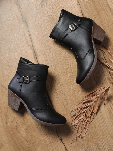 

EVERLY Black Block Heeled Boots with Buckles