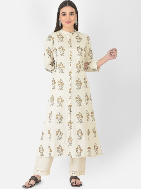 

Pistaa Women Grey Floral Printed Floral Kurta