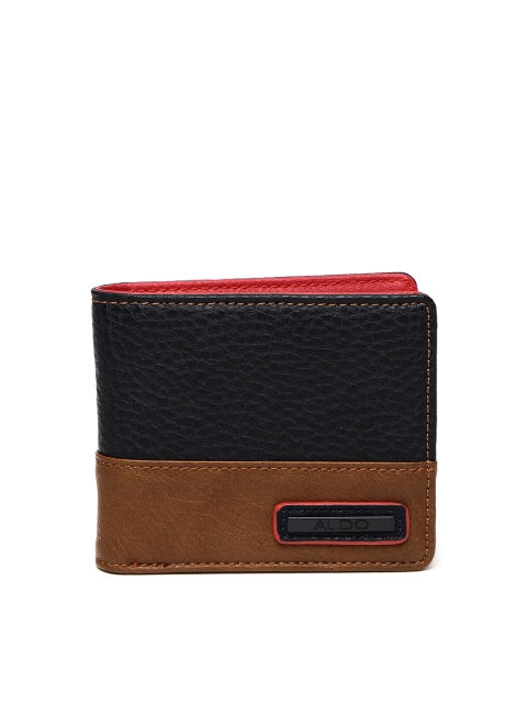 

ALDO Women Navy Blue & Brown Colourblocked Two Fold Wallet