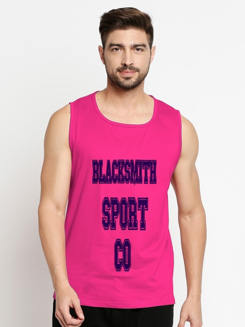 

Blacksmith Men Pink Typography Printed Applique Training or Gym T-shirt