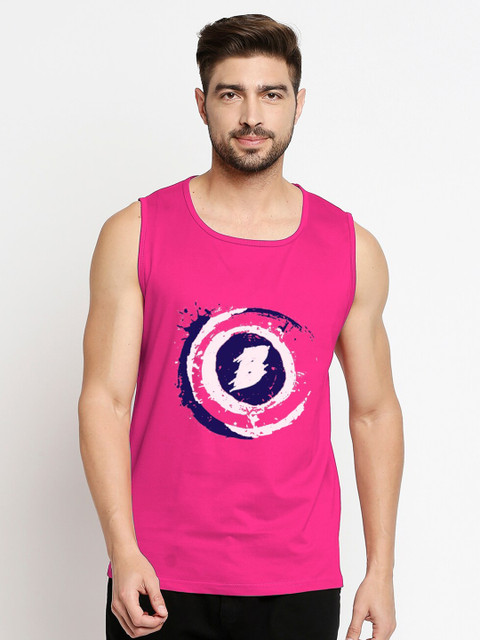 

Blacksmith Men Pink & Blue Printed Pure Cotton Sustainable Training or Gym T-shirt
