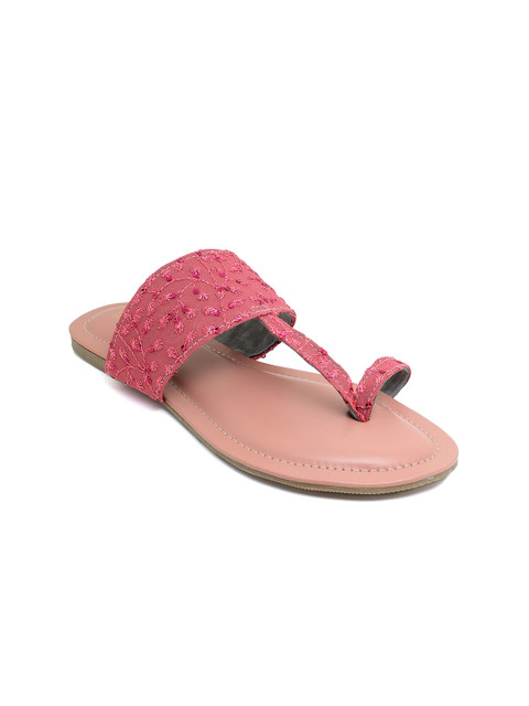 

Thread Stories Women Peach-Coloured Woven Design One Toe Flats