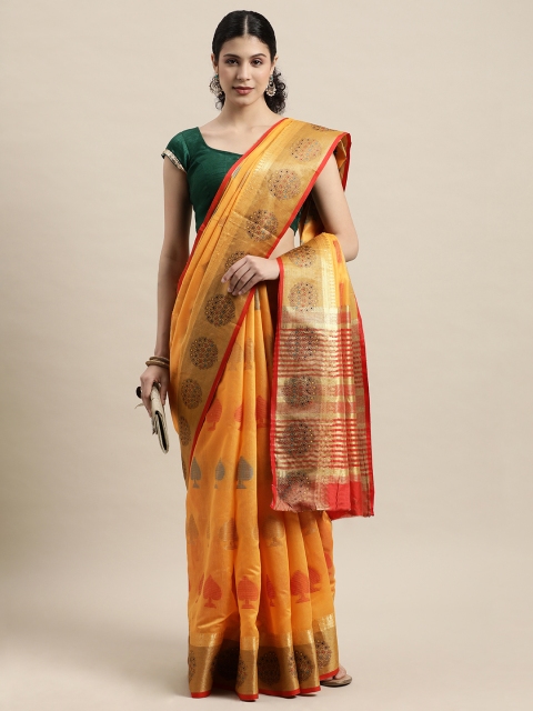 

Saree Swarg Yellow & Gold-Toned Ethnic Motifs Zari Chanderi Sarees