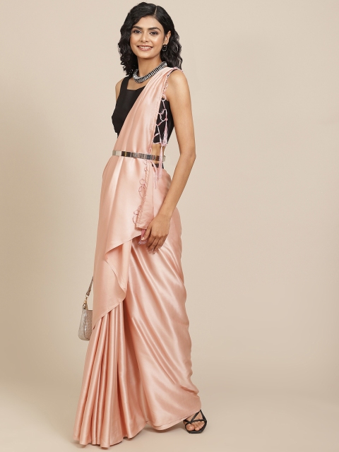 

Havida Sarees Peach-Coloured Satin Saree
