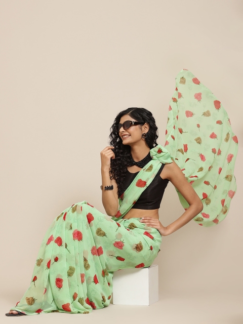 

Havida Sarees Green Floral Print Saree