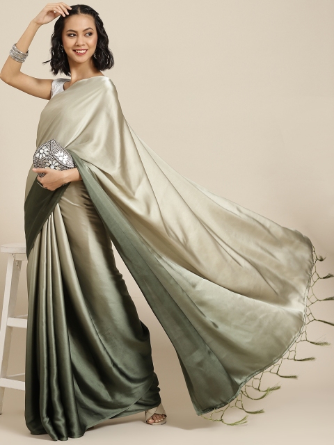 

Havida Sarees Olive Green Ombre Satin Saree