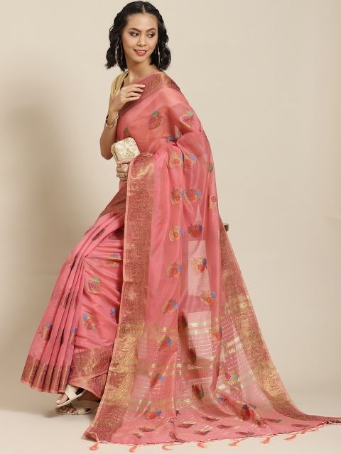 

Havida Sarees Pink Ethnic Motifs Zari Banarasi Saree