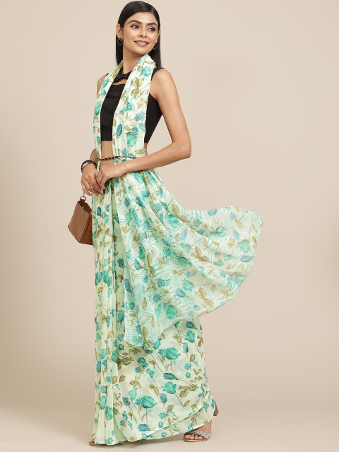 

Havida Sarees Sea Green & Blue Floral Print Saree