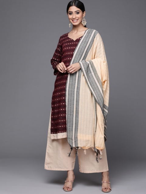 

Chhabra 555 Women Maroon Made-to-Measure Kurta with Palazzos & Dupatta