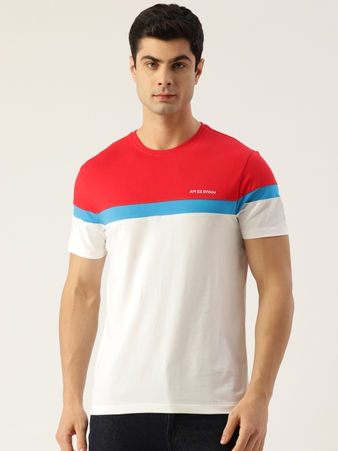 

AM SWAN Men White & Red Colourblocked T-shirt