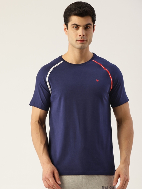 

AM SWAN Men Navy Blue Solid T-shirt