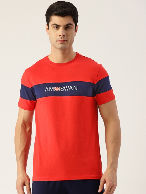 

AM SWAN Men Red & Navy Blue Printed T-shirt