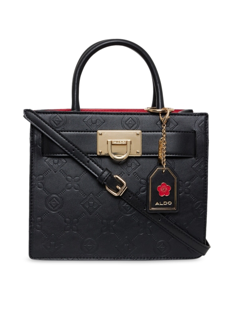 

ALDO Black Structured Handheld Bag with Cut Work