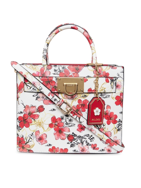 

ALDO White & Red Floral Printed Structured Handheld Bag