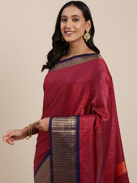 

SIRIL Maroon & Navy Blue Checked Silk Cotton Banarasi Saree
