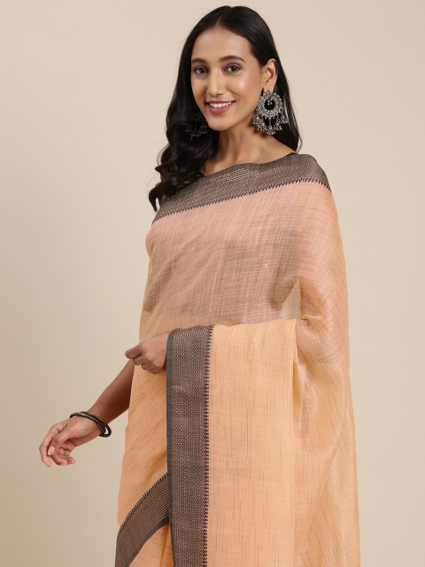 

SIRIL Peach-Coloured & Brown Solid Woven Design Saree