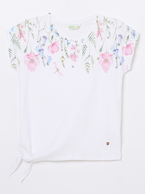

Bossini White Floral Printed Cotton Top