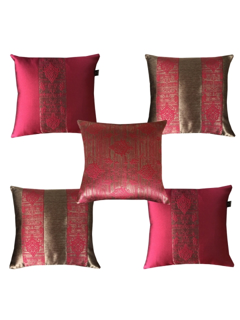 

Lushomes Set of 5 Red & Gold-Toned Ethnic Motifs Square Cushion Covers