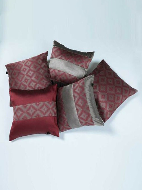 

Lushomes Red & Gold-Toned Set of 5 Ethnic Motifs Square Cushion Covers