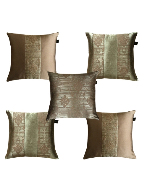

Lushomes Brown & Gold-Toned Set of 5 Ethnic Motifs Rectangle Cushion Covers