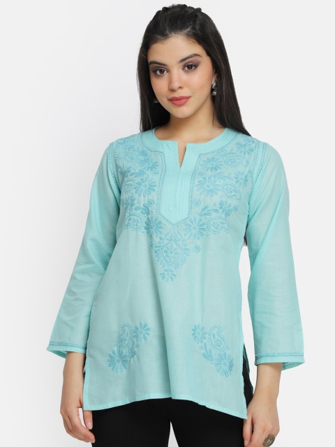 

PARAMOUNT CHIKAN Sea Green Ethnic Motifs Embroidered Chikankari Kurti