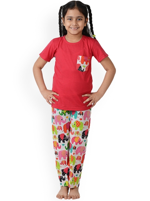 

frangipani Kids Red & White Printed Pure Cotton Night suit