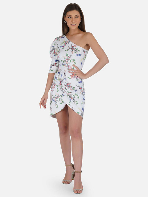 

IMPERATIVE White Floral Wrap Mini Dress