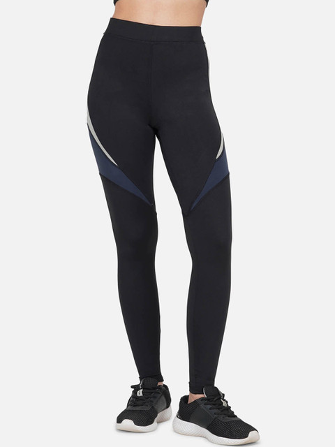 

IMPERATIVE Women Black & Blue Colourblocked Dry Fit Sports Tights