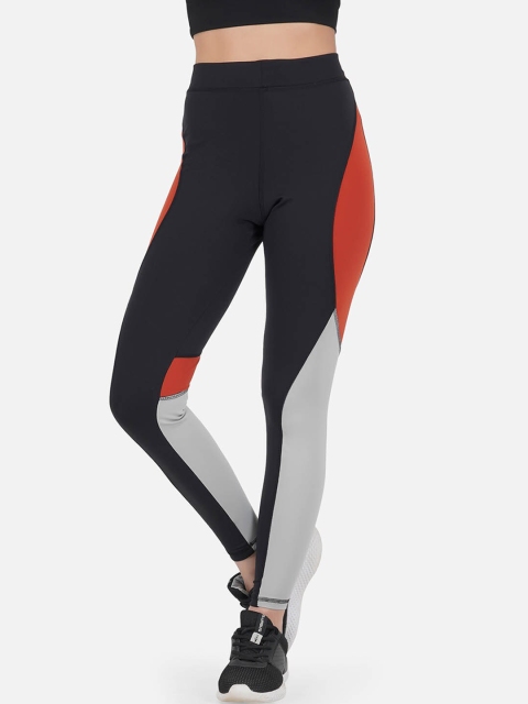 

IMPERATIVE Women Black & Red Colourblocked Dry Fit Yoga Slim-Fit Tights