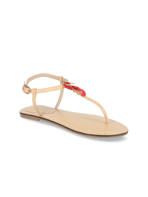 

Saint G Women Beige & Red Printed T-Strap Flats