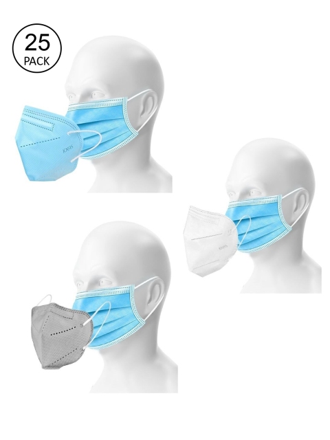 

OOMPH Unisex Pack Of 28 Solid 5-Ply Outdoor Anti-Pollution Reusable N95 & Disposable Masks, Blue