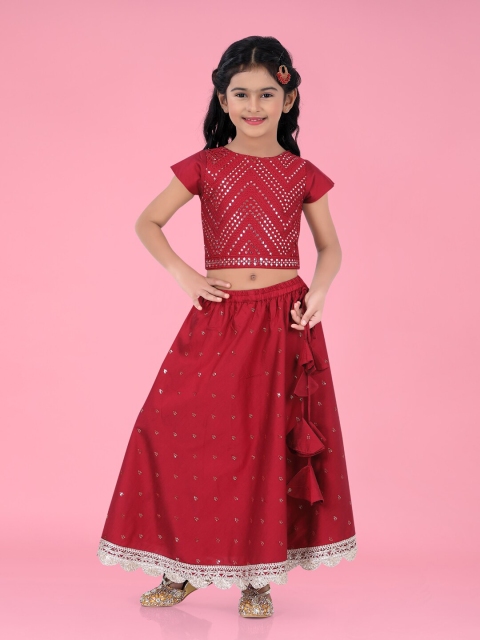 

Lil Peacock Girls Magenta Embellished Mirror Work Ready to Wear Lehenga & Choli